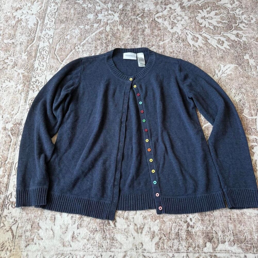 Liz-claiborne navy rainbow button cardigan
